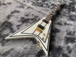 Custom Jackson V electric guitar white color in black strips with gold hardware