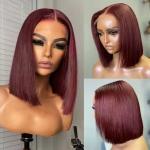 99J Short Bob Straight Human Hair Lace Closure Wig Transparent 13X4 Lace Frontal