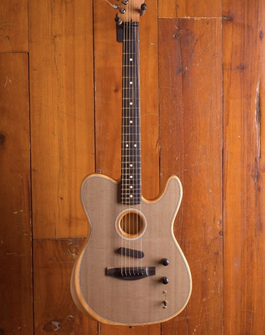 Custom Acoustasonic Tele Sonic Natural Electric Guitar Polyester Satin Matte Finish With Dot Inlay China Black Hardware