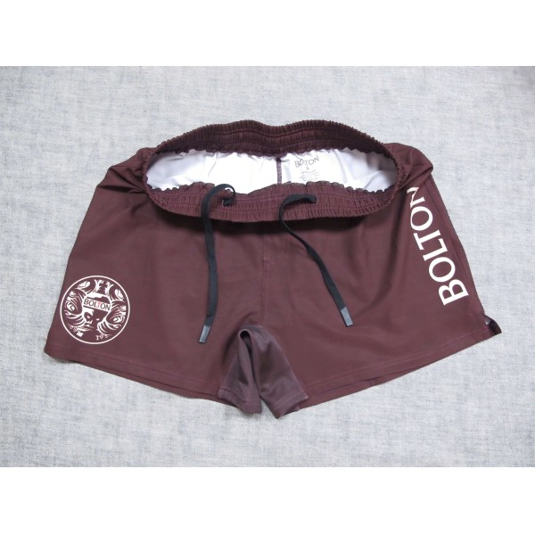 Professional grappling shorts showing maroon color and sublimation printing details