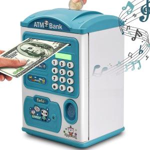 China kids educational financial customs atm password piggy bank blue color mini electronic safe factory