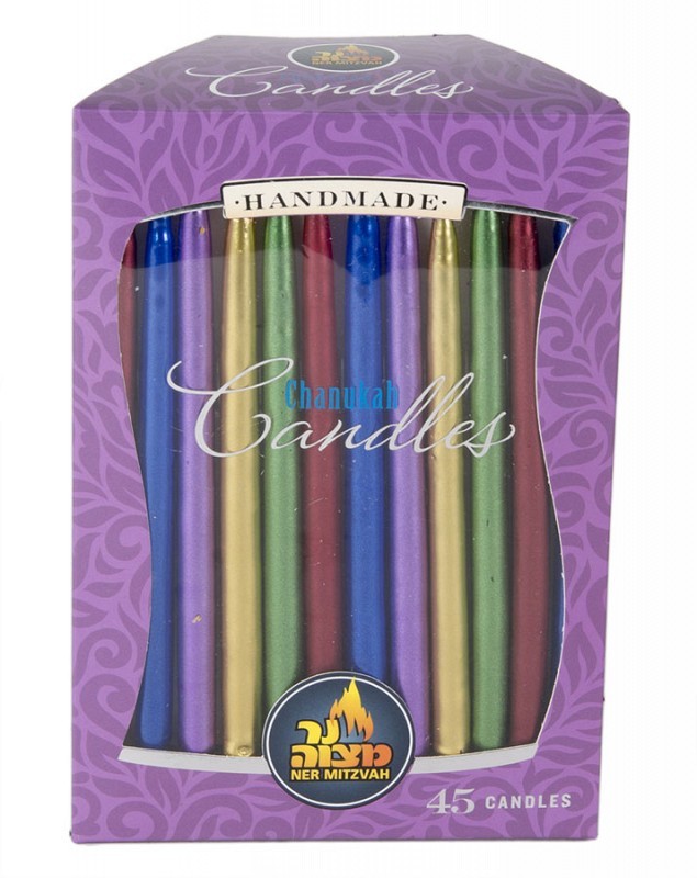 45pk 100% paraffin wax unscented metallic chanukah candles packed into gift box