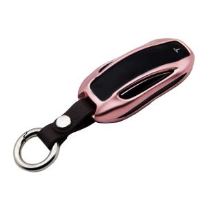 China Topfit Premium Aluminum Metal Car Key Case Shell Cover with Key Chain for Tesla Model X (Rose Gold) factory