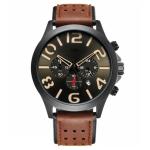 Pin Buckle Triple Date Calendar Watch Leather Belt Mens Chronograph Watches