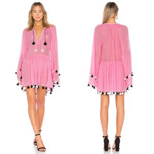 China 2018 Hot Sale Clothes Sexy Dresses Loosing Tassel Mini Dress Pink Women Hot factory