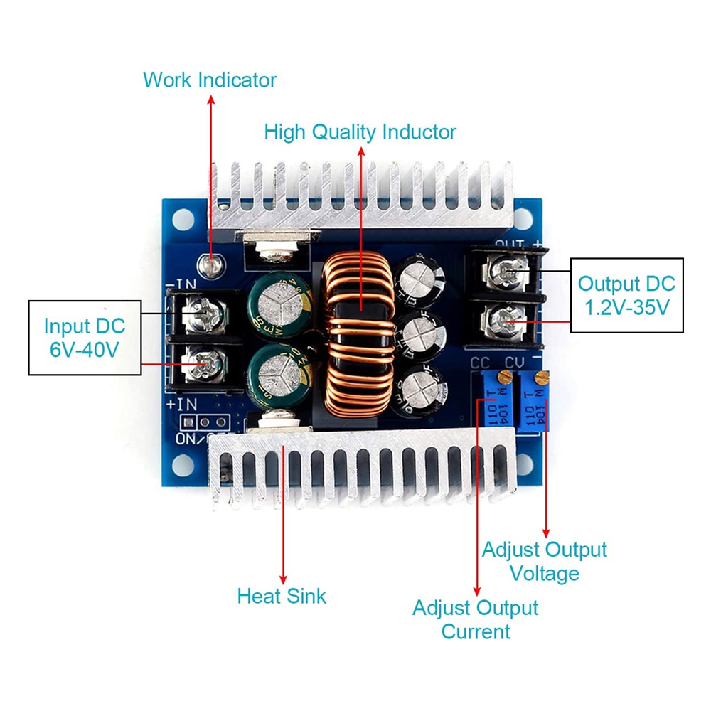 300W 20A DC-DC Buck Converter Step Down Module with Current Limiting Range of 0.2-20A