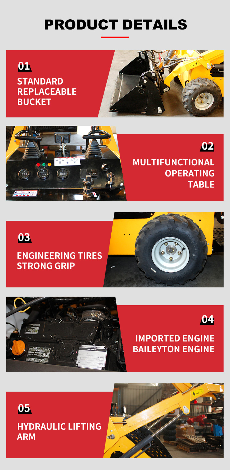 Small Agriculture Machinery Mini Digger Wheel Type Mini Skid Steer with Stratton Engine