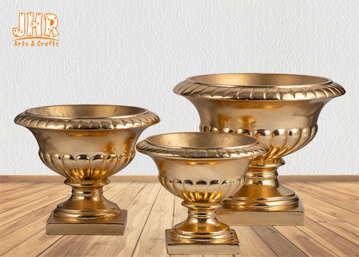 3 Sizes Classic Fiberglass Flower Pots Gold Leafed Finish Poly Resin Planters