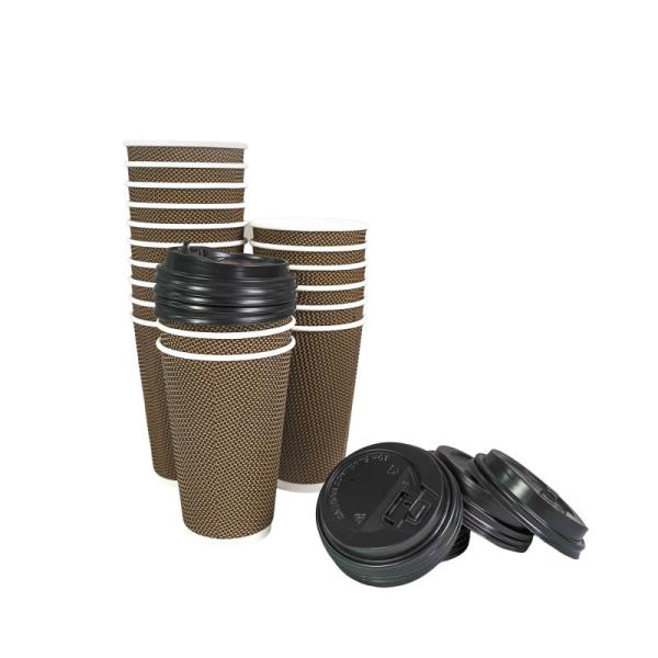 Home Compostable 16 Oz Ripple Wall Paper Coffee Cup With Aqueous Lining FSC