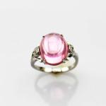Rose Gold Plated Oval Dome Pink Cubic Zircon 925 Silver Ring(R274)