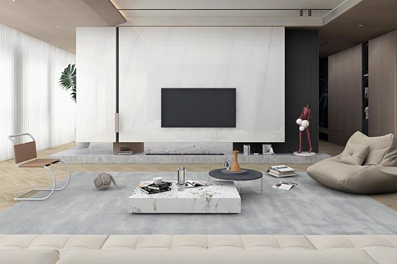 Carrara White Indoor Floor Tile Polished Glazed Porcelain Tile For Interior Design And Living Room 900x1800x9mm