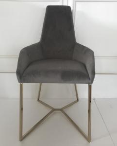 China Polished brass metal base Modern design grey velvet fabric upholstery dining chair,desk chair factory