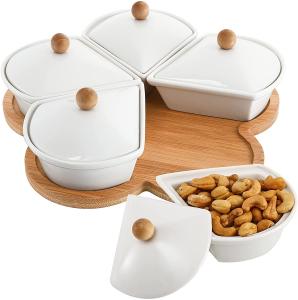 China Circular Sector Shape Ceramic Divided Plate Tray For Appetizer Chips factory