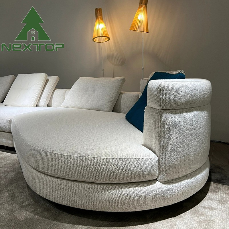 White Semi Circular Linen Sofa Interior Decoration Villa Living Room Office Area
