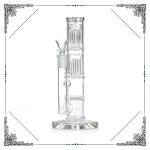 Clear Double 6 Arms Percolator Bongs Honeycomb Perc Hookah Straight Tube Glass