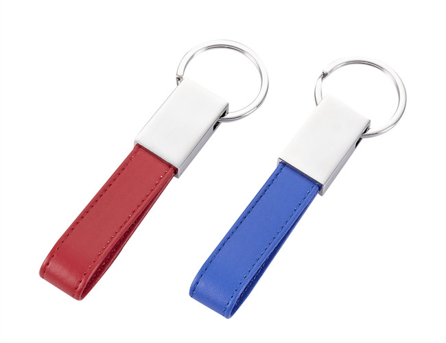 PU Leather Key Chains Zinc Alloy Debossed Logo Mini Key Holder Leather Strap