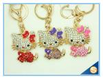 Custom Fashion Rhinestone Animal Metal Cute Cat Key Ring Three Color For Sale