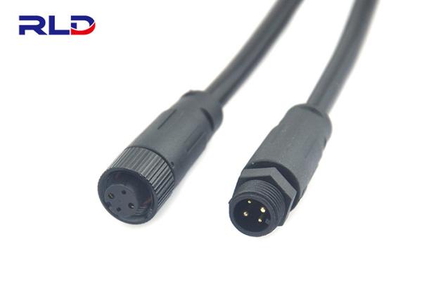 Aviation Waterproof Power Cable Connectors Circular M12 Female Male 4 Pin Black