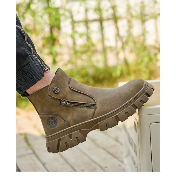 Wheat Men's Welding Safety Shoes With Steel Toe Safety Boots Microfiber Leather Work Boots With Rubber Sole Anti-stab Kevlar Work Shoes