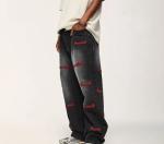 Streetwear Men′s Pant Blank Baggy Denim Distressed Vintage Stacked Flare Jeans