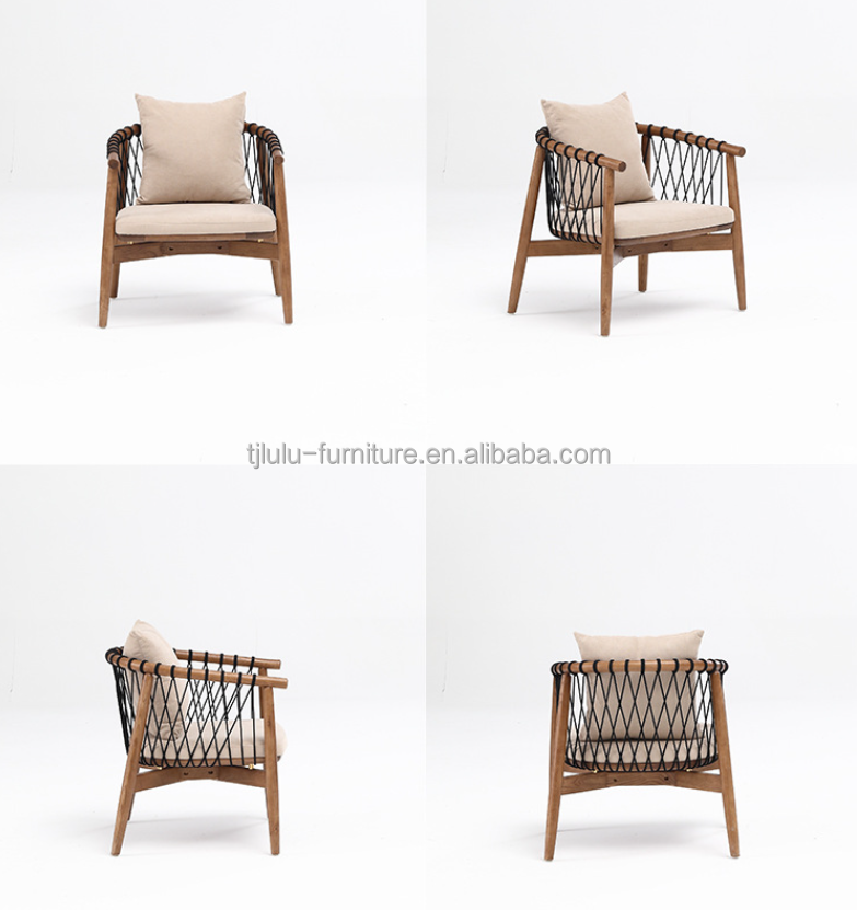Mail Packing Y Nordic Lounge Wood Sofa Leisure Chair Woven Rope Solid Wood Chair With Armrest for Hotel