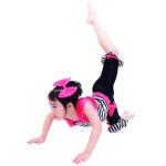 Black N White Strips Kids Dance Clothes With Black Rhinestones Ruflle Waist