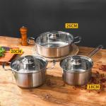 Good Quality 3 Pcs Cookware Pot Silver Cooking Pot Set Stainless Steel Pots And