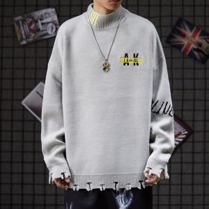 Plus Size Ripped Crewneck Pullover Sweatshirt Frayed Trim