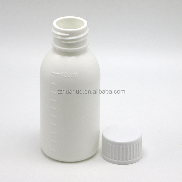 30mL/50mL/100mL PP White Liquid Medicine Bottle with Scaled Body and Screen Printing
