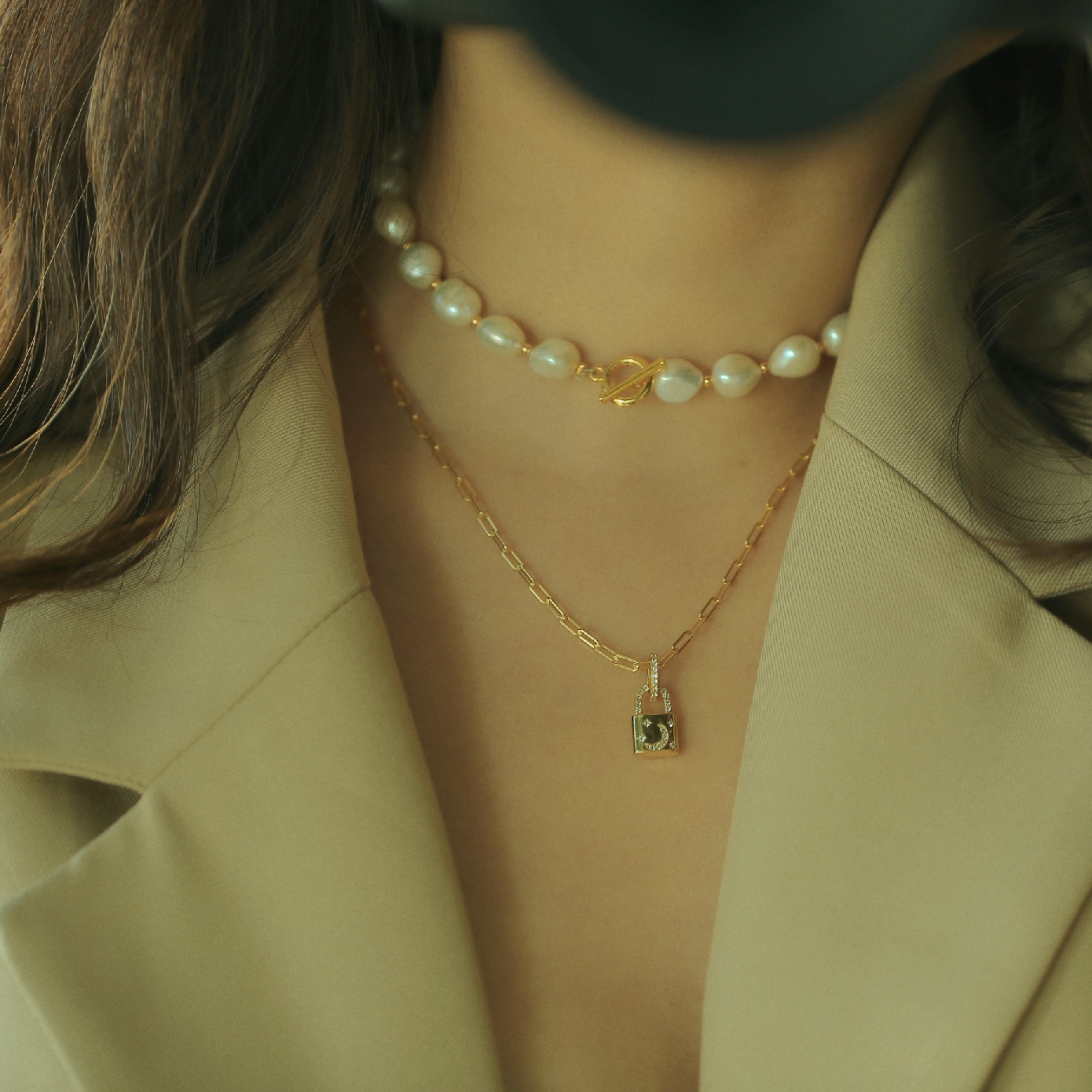 18K Gold Locket Pendant Pave White CZ Link Chain Necklace For Engagement