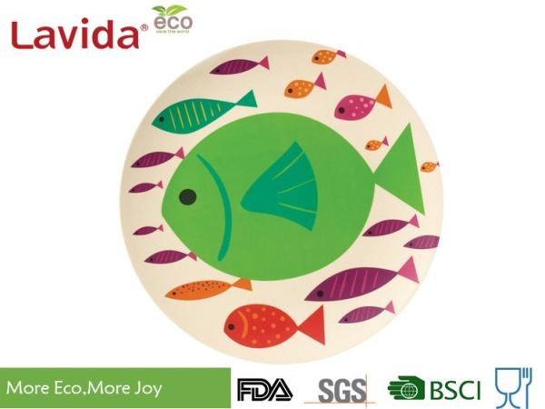 Durable Bio Bamboo Fiber Plates Recyclable Anti - Bacteria Fancy Ocean Fishes