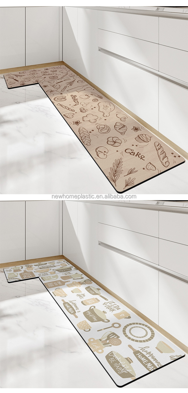 Medium Thickness Reversible Cartoon PVC Kitchen Mat for Non-Slip Floor Protection