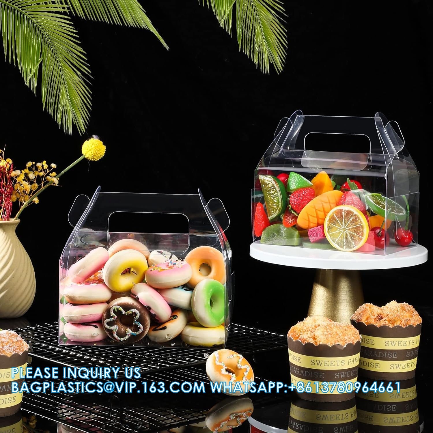 Clear Gable Bakery Gift Boxes With Cardboard, Clear Gable Boxes With Cardboard, Dessert Cookie Pastry Cupcak
