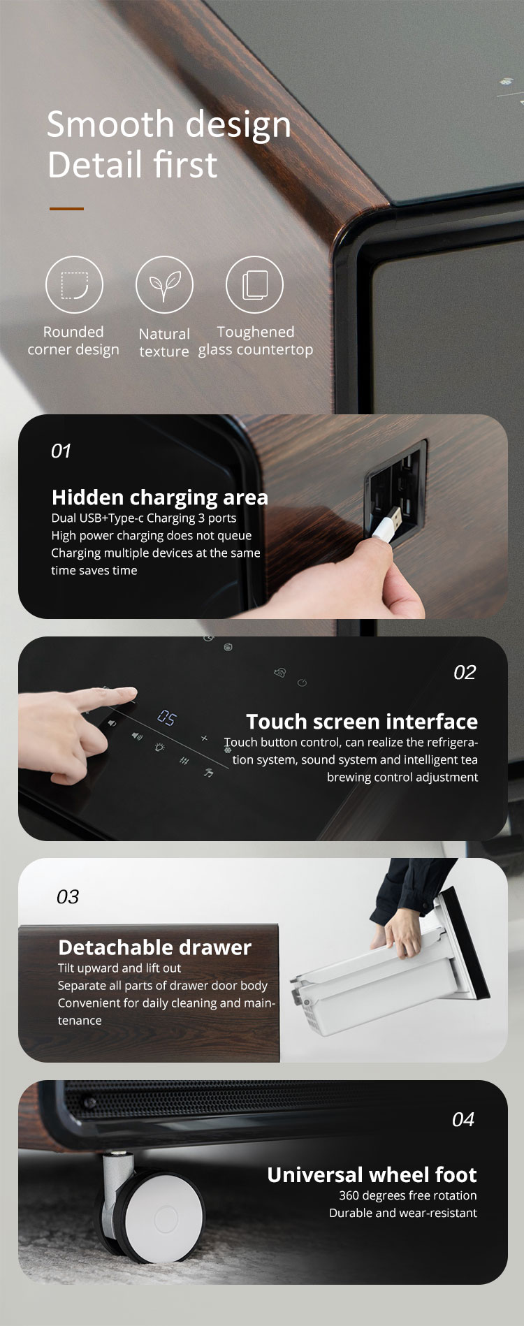 Temperature-Regulated Bedside Table Mini Fridge and Wireless Charging for Smart Homes