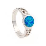 925 Sterling Silver Greek Design Jewelry , Blue Opal Meandros Engagement Wedding