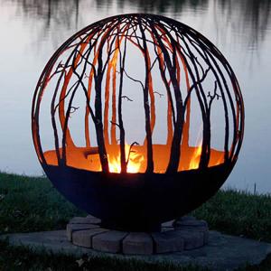 China Outdoor Wood Burning Corten Steel Sphere Fire Pit Round Custom factory