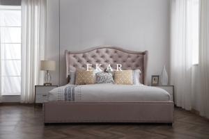 China Modern Upholstered Fabric Box Design Wooden Bed factory