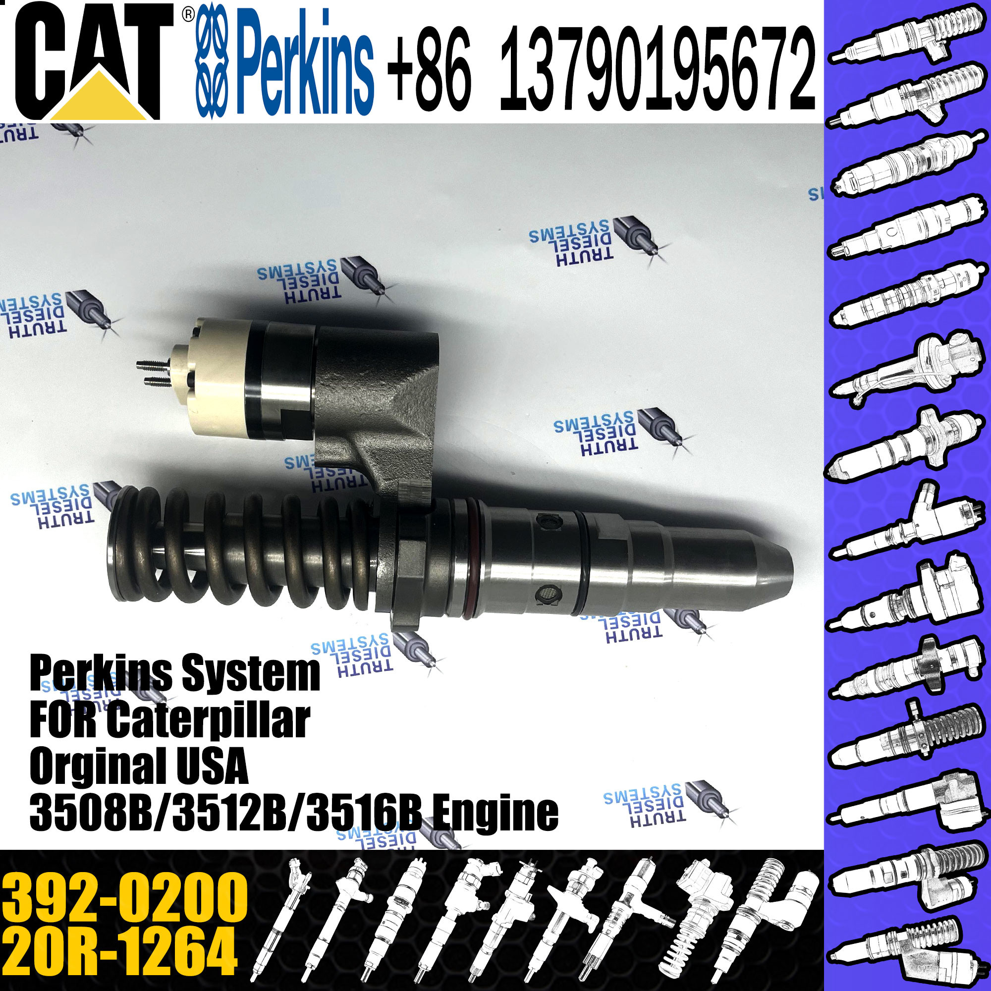 Diesel Fuel Injector 392-0200 20R-1264 For CAT Caterpillar 3508 3508B 3512B 3516B 3561B 3152C 3156C