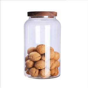 China 1300ml 2000ml 2800ml Borosilicate Empty Glass Jars With Wood Lid factory