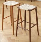 Modern Minimalist Nordic Bar High Stool Solid Wood Woven Rope Cafe Restaurant