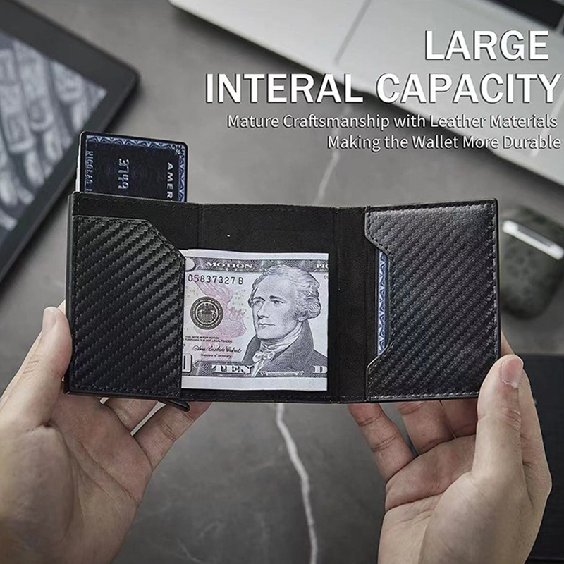 Minimalist Design RFID Blocking Leather Pop Up Wallet for Safe Credit Card Storage
