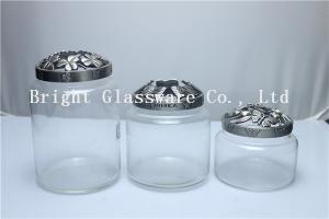 China glass candle jar with metal lid factory
