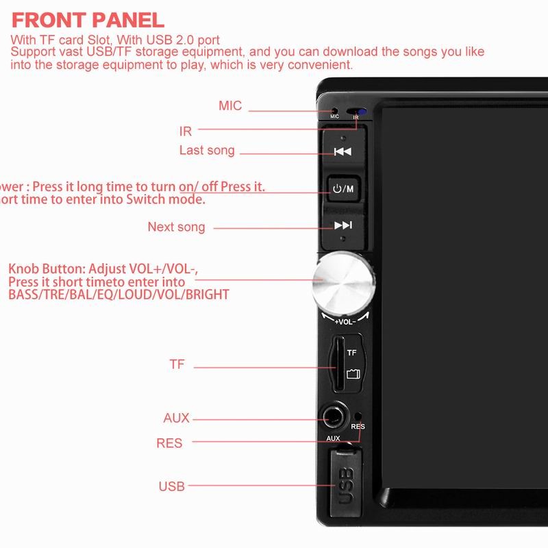 Ouchuangbo 7 inch car mp5 audio stereo with USB SD BT aux audio high quality
