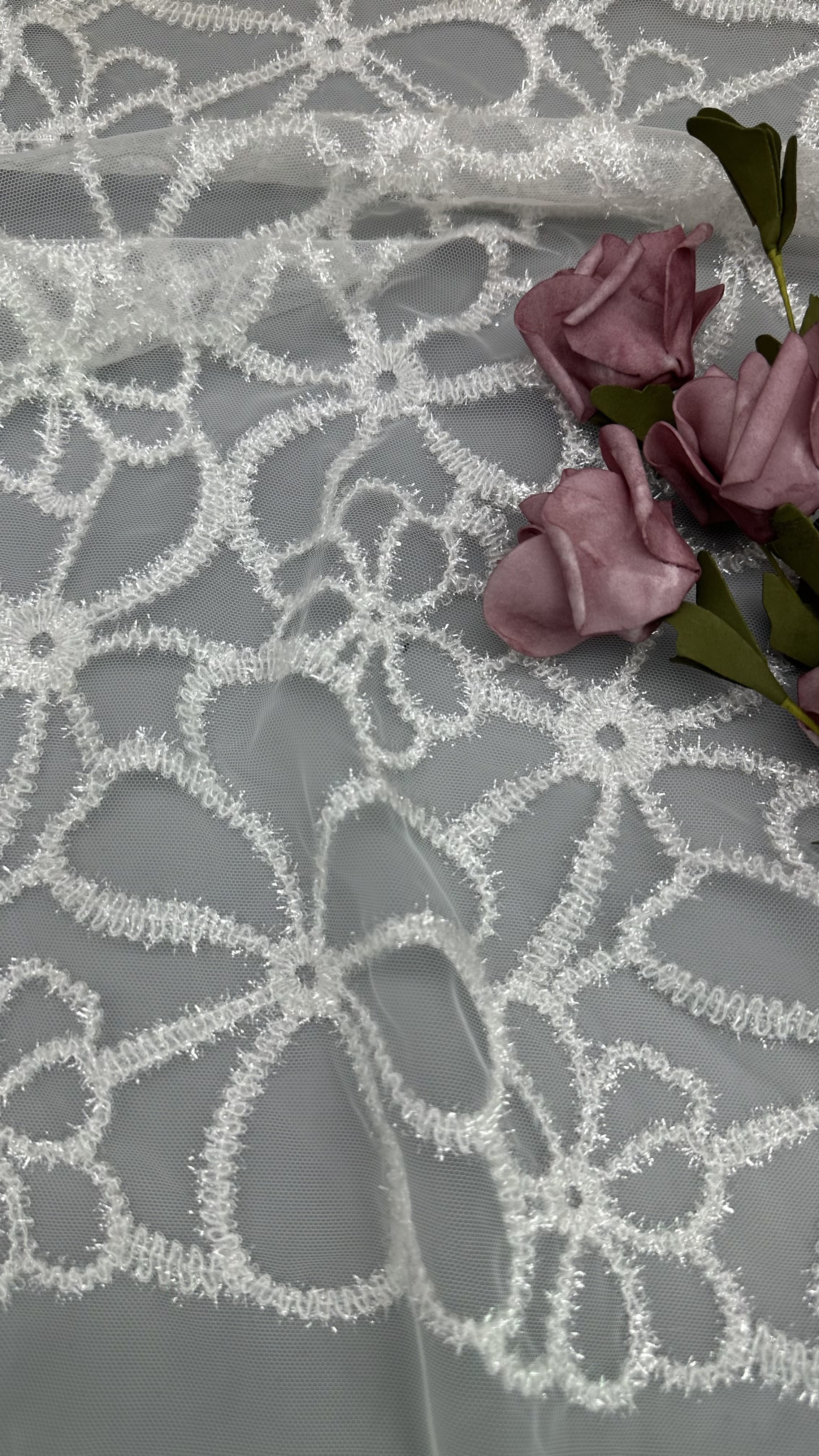 Flocked Mesh Fabric Lace Style Metallic for Gowns Breathe Party
