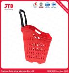 60L Plastic Rolling Shopping Basket HDPP Shopping Basket On Wheels With Pull