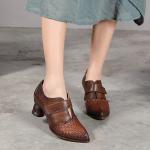 S174 Factory autumn and winter new pointed toe woven leather handmade women's
