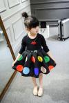 2016 Fashion Girl Colorful Kid's Black Dress long sleeve Bubble Style Dancing