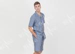 Custom Printed Mens Luxury Sleepwear Chambray Short Sleeve Button Through Shirt