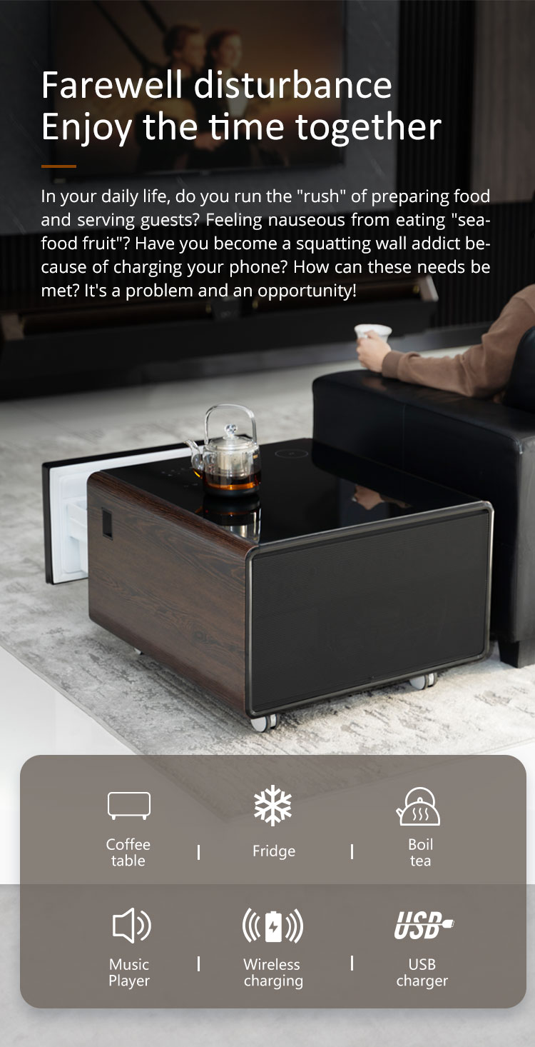 Temperature-Regulated Bedside Table Mini Fridge and Wireless Charging for Smart Homes