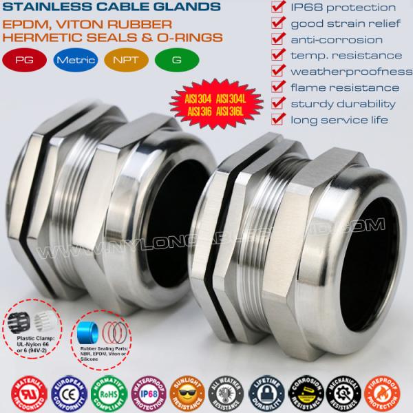304, 316, 316L Stainless Steel PG36 Cable Gland, IP68 Watertight Adjustable